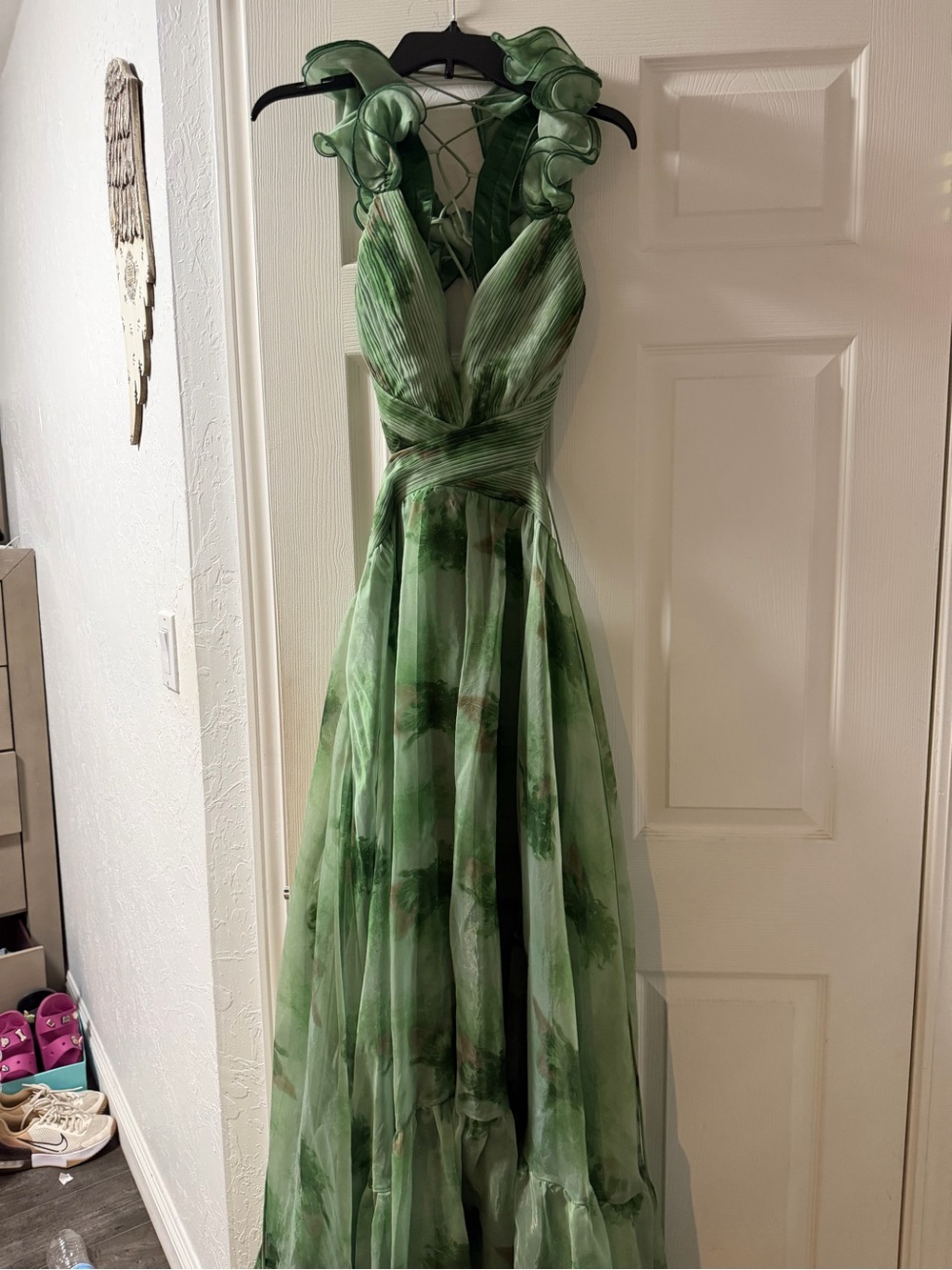 Fashion Nova Green Floral Ruffle Backless Maxi Dress - Picture 6 of 6